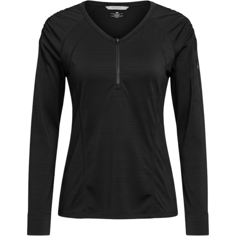 Athleta Pacifica 1/4 Zip Long Sleeve Top Womens Medium Black Activewear Ruched